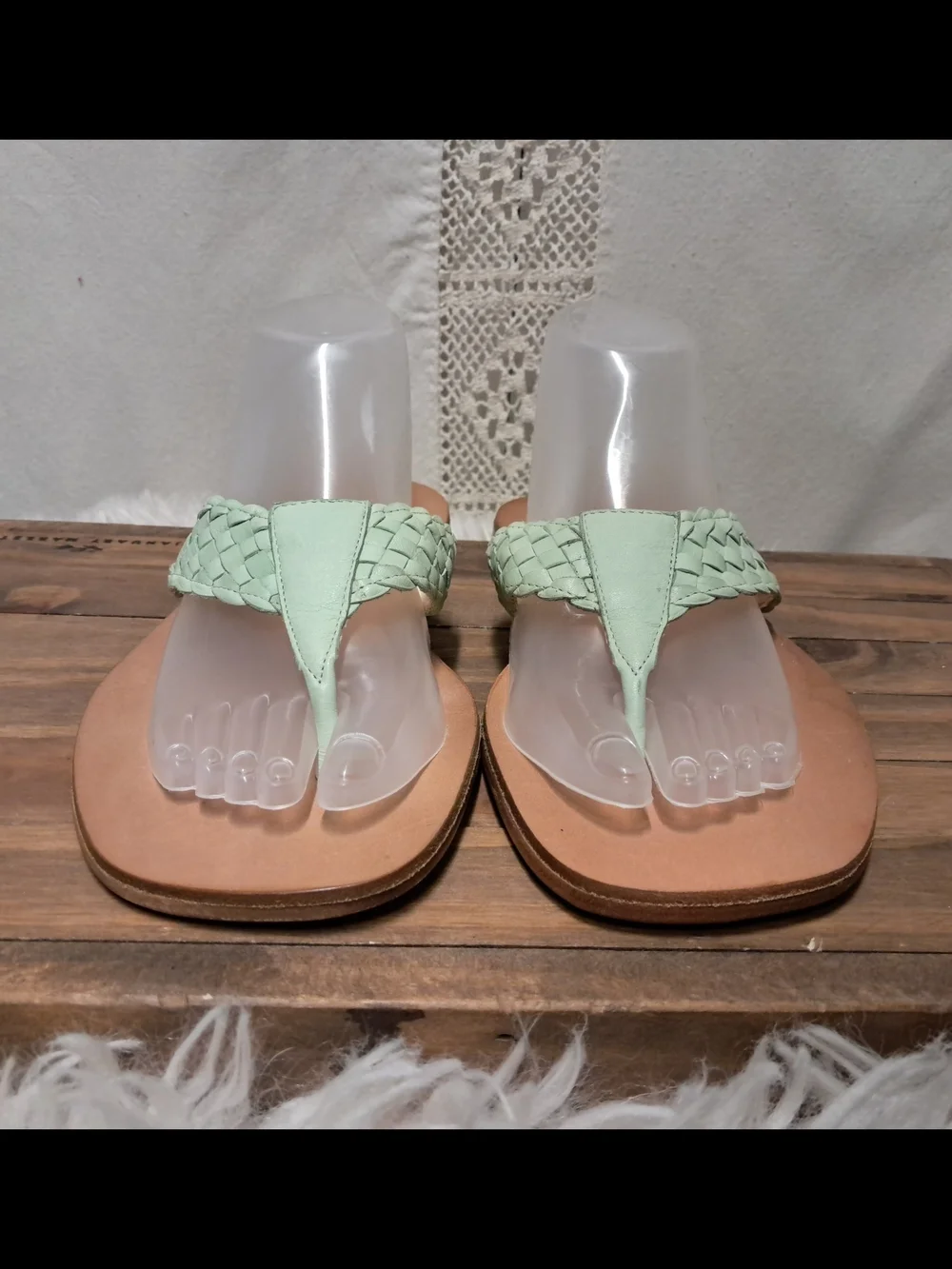 Rickard Shah Braided Leather Flip-Flop Sandals in Mint Size 9